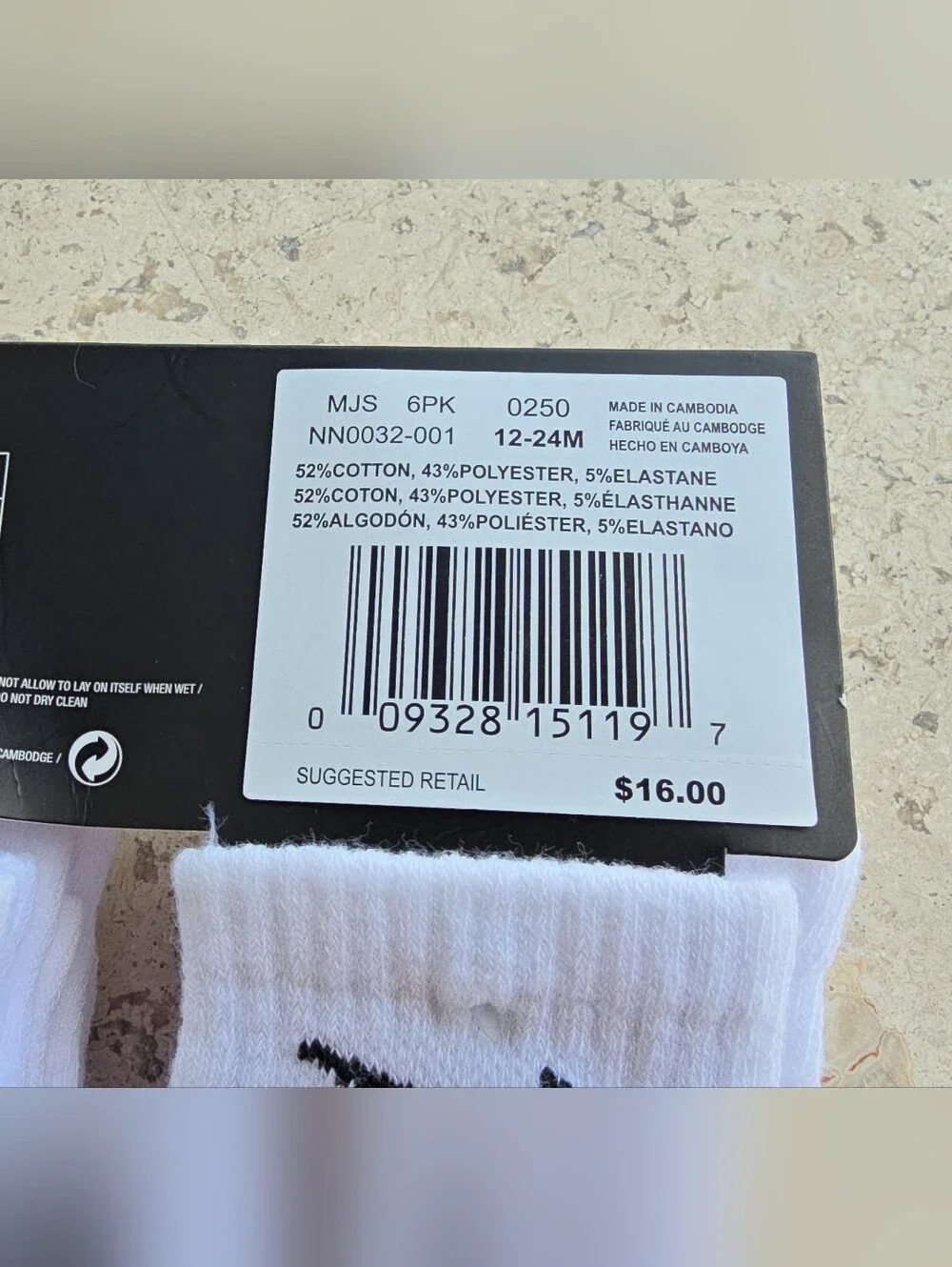 New Nike Infant/Toddler Lightweight Ankle Socks 6-Pack – White/Black Size 12-24